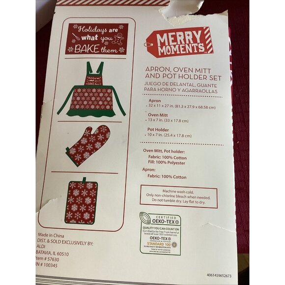 Christmas Snowflake Kitchen Apron 3-pc Set Snowflakes Holiday Baking New - Picture 3 of 7